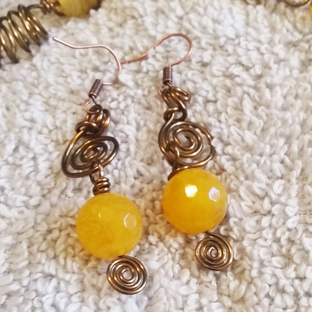 Handcrafted Yellow Agate + Wire Art Statement Earrings - Picture 6 of 10